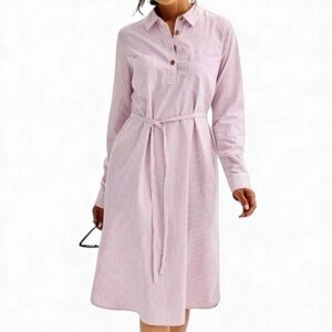 Ticking Stripe Shirt Dress Pink White Size XL